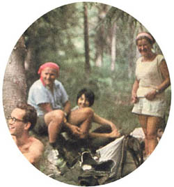 Wojtyla wearing a bandana on a hiking trip